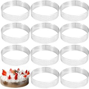 12 Stück Edelstahl Mousse Tartelette Förmchen, 8x2cm Muffinringe für Desserts und Quiches, ideal für Kuchen und Donuts