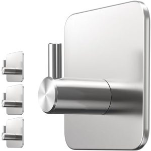 Menz Handtuchhalter ohne Bohren - 4 Stück Edelstahl Haken für Bad & Küche, selbstklebend, wasserfest, platzsparend