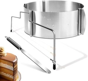 Menz Edelstahl Tortenring Set 3-teilig – verstellbar, inkl. Tortenschneider & Palette für perfekte Schichttorten zu Haus